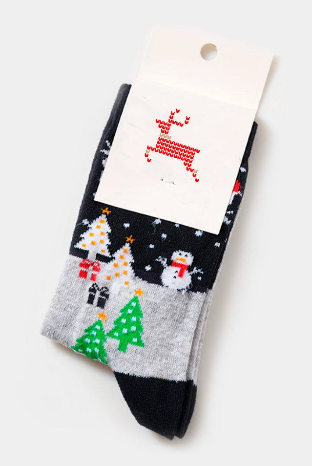 Chaussettes de Noël Unisexes avec Bonhomme de neige et Sapins