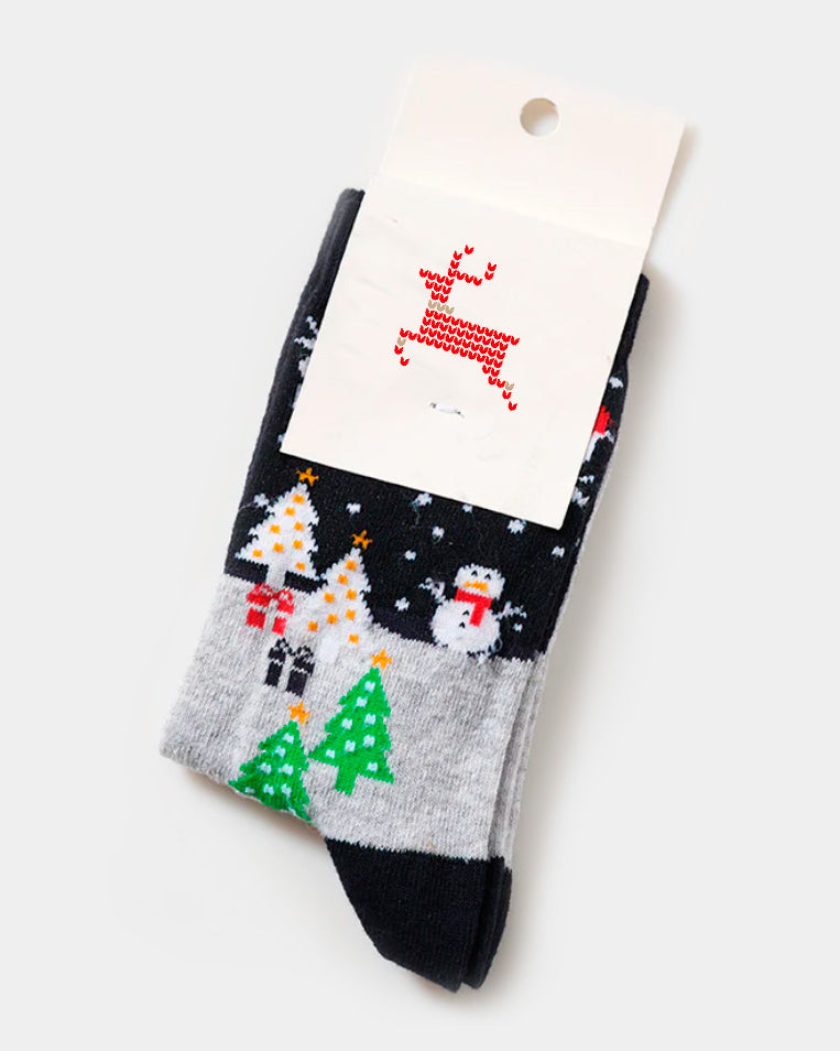 Chaussettes de Noël Unisexes avec Bonhomme de neige et Sapins