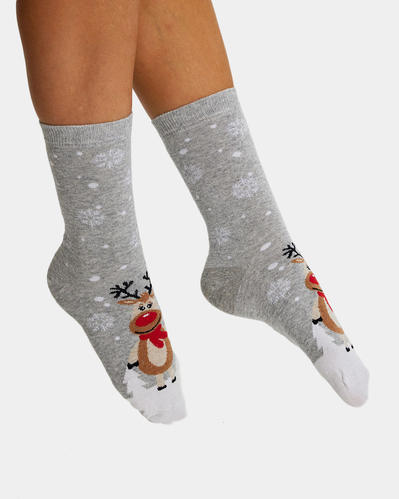 Chaussettes de Noël Unisexes Gris avec Rennes Mignonnes Femme et Homme