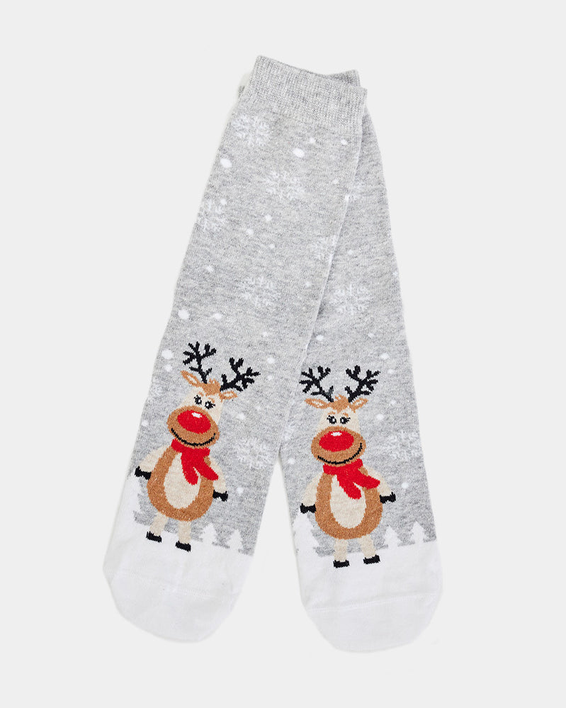 Chaussettes de Noël Unisexes Gris avec Rennes Mignonnes