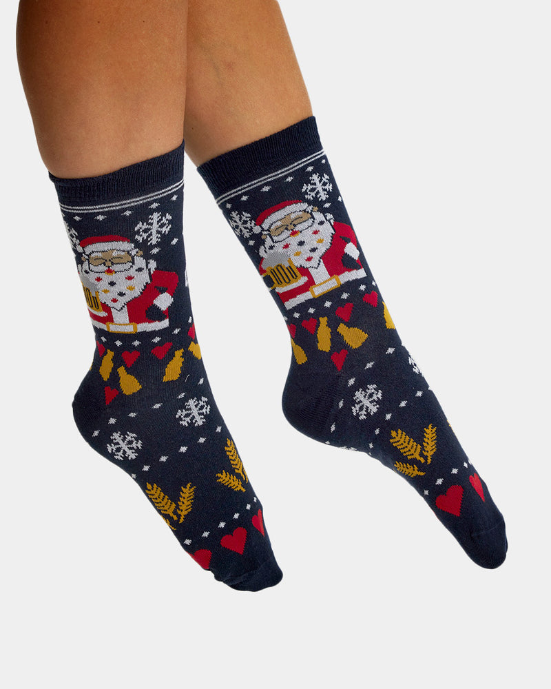 Chaussettes de Noël Unisexes Père Noël avec Bière Femme et Homme