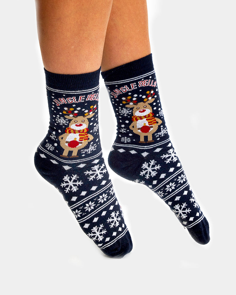 Chaussettes de Noël Unisexes avec Renne et Neige Femme et Homme