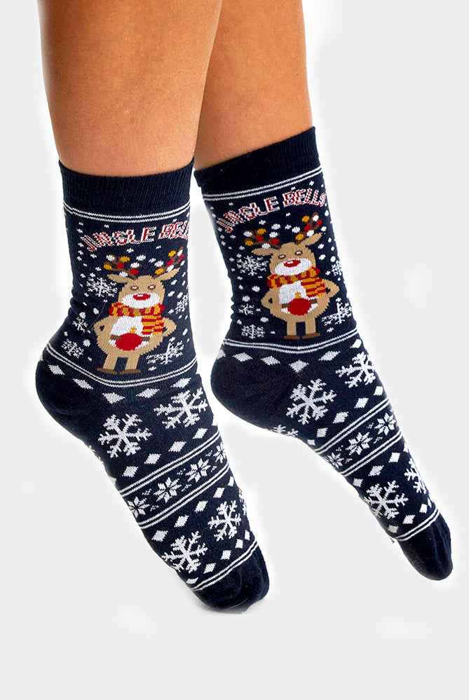 Chaussettes de Noël Unisexes avec Renne et Neige Femme et Homme