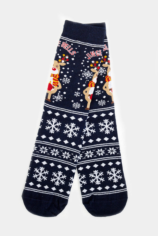 Chaussettes de Noël Unisexes avec Renne et Neige