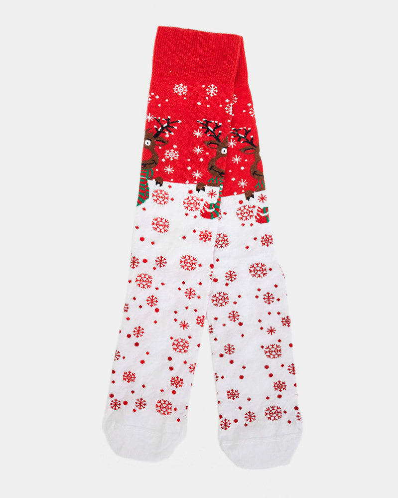 Chaussettes de Noël Unisexes Rouges Renne avec Écharpe
