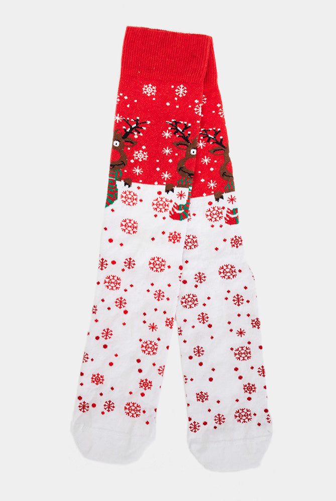 Chaussettes de Noël Unisexes Rouges Renne avec Écharpe
