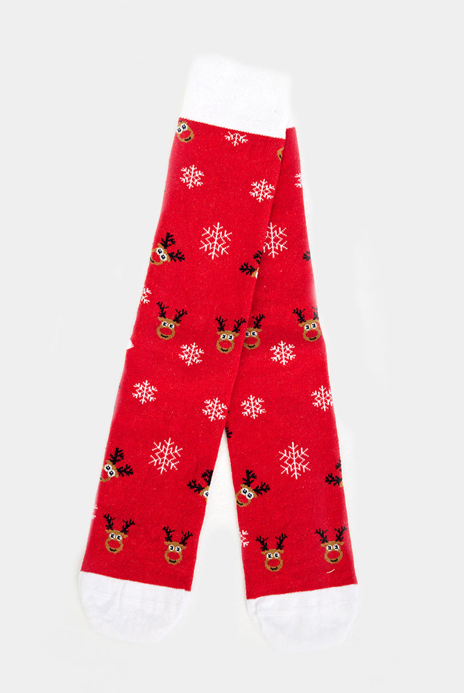 Chaussettes de Noël Unisexes Rouges avec le Renne Rudolph