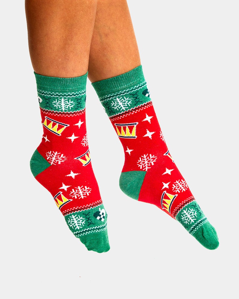 Chaussettes de Noël Unisexes Rouges et Vertes avec Sapin de Noël Femme et Homme