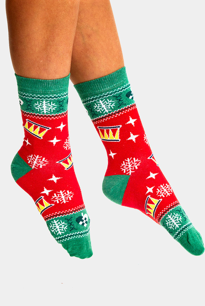 Chaussettes de Noël Unisexes Rouges et Vertes avec Sapin de Noël Femme et Homme