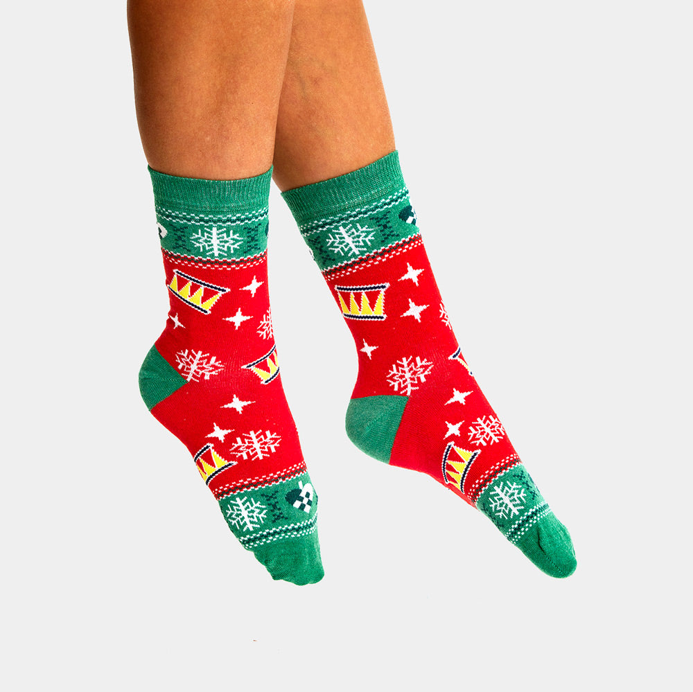 Chaussettes de Noël Unisexes Rouges et Vertes avec Sapin de Noël Femme et Homme