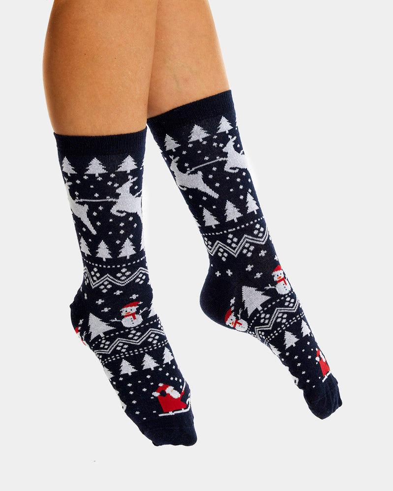 Chaussettes de Noël Unisexes avec Sapins, Bonhommes de Neige et Père Noël Femme et Homme