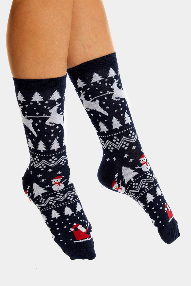 Chaussettes de Noël Unisexes avec Sapins, Bonhommes de Neige et Père Noël Femme et Homme