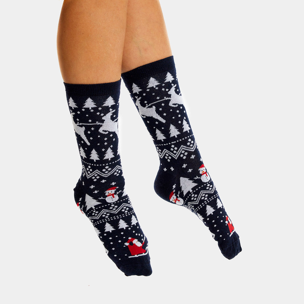Chaussettes de Noël Unisexes avec Sapins, Bonhommes de Neige et Père Noël Femme et Homme