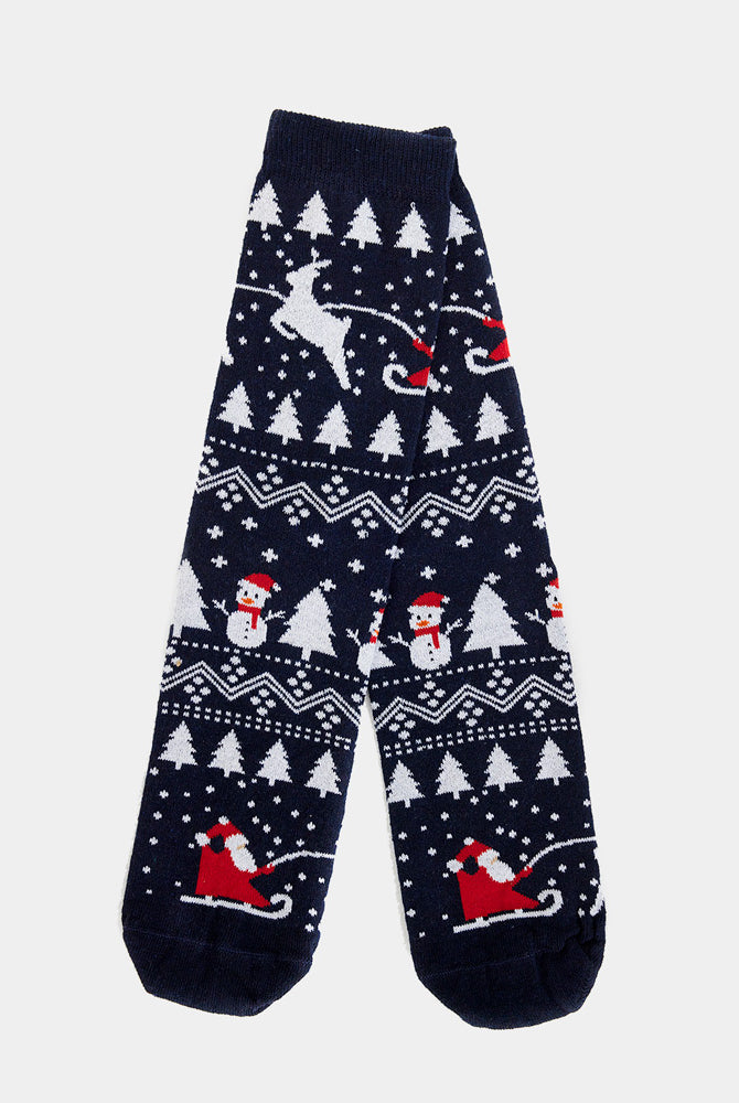 Chaussettes de Noël Unisexes avec Sapins, Bonhommes de Neige et Père Noël