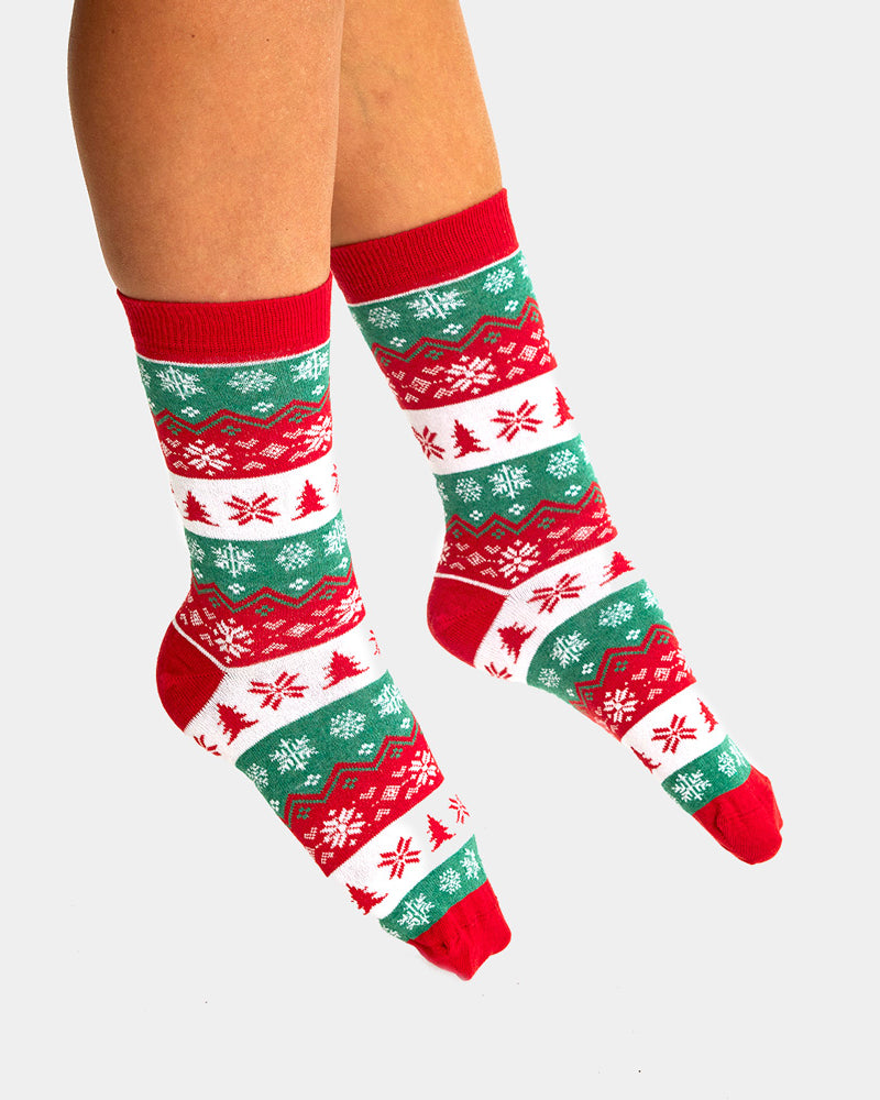 Chaussettes de Noël Unisexes Vertes, Rouges et Blanches Femme et Homme