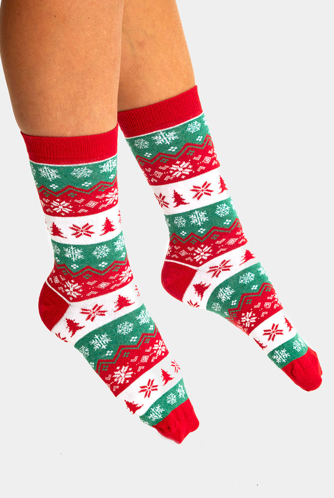 Chaussettes de Noël Unisexes Vertes, Rouges et Blanches Femme et Homme