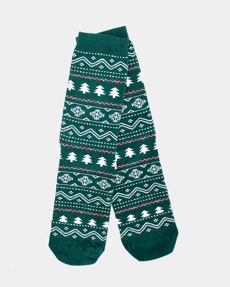 Chaussettes de Noël Unisexes Verts avec Sapins et Neige