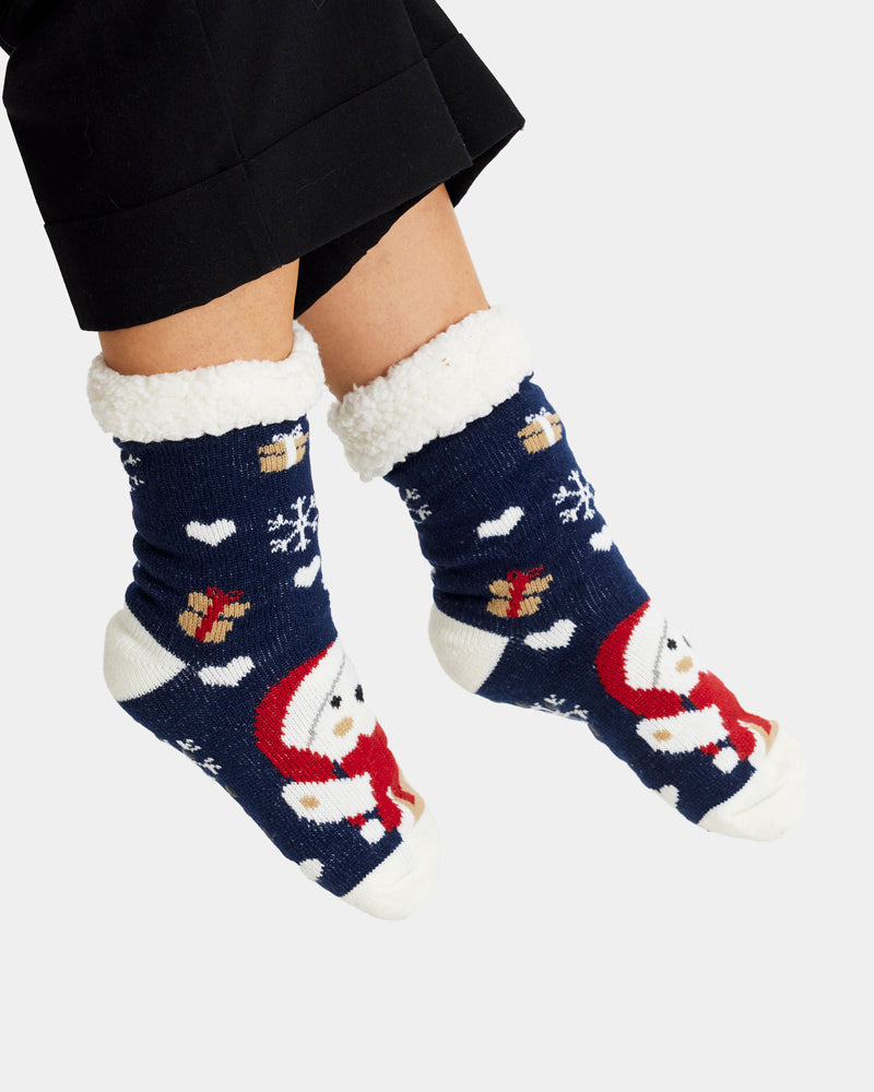 Chaussons Chaussettes de Noël Bleu avec Ours Polaire femme et homme