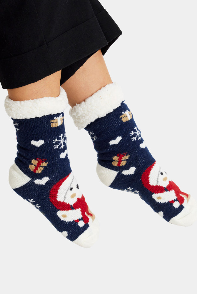 Chaussons Chaussettes de Noël Bleu avec Ours Polaire femme et homme