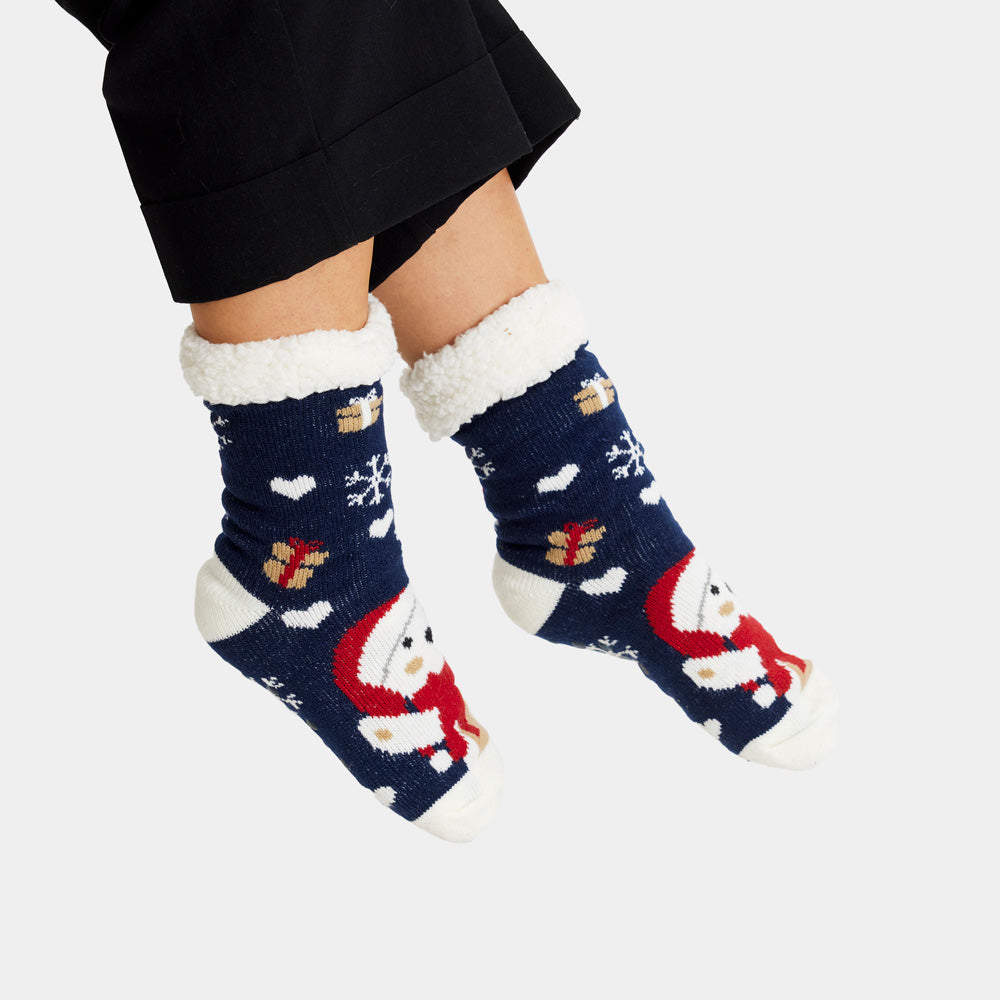 Chaussons Chaussettes de Noël Bleu avec Ours Polaire femme et homme