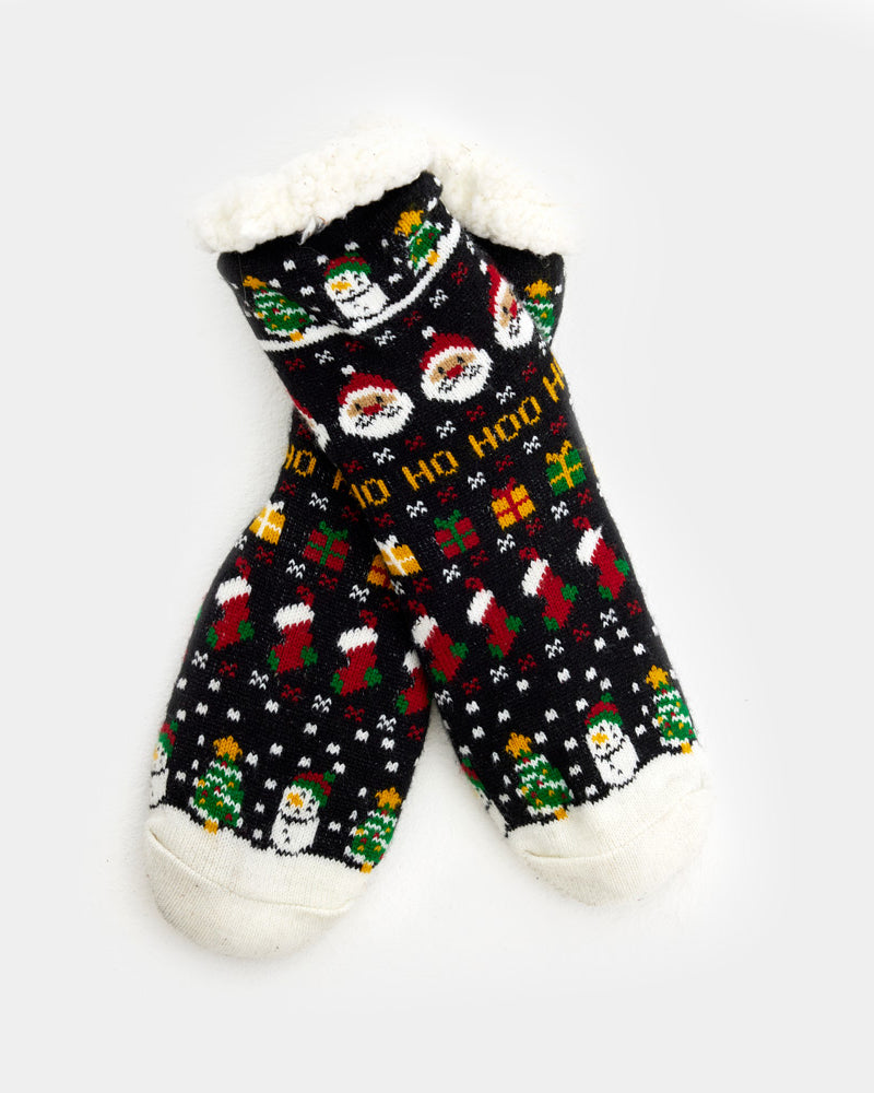Chaussons Chaussettes de Noël Père Noël, Cadeaux et Bonhommes de Neige