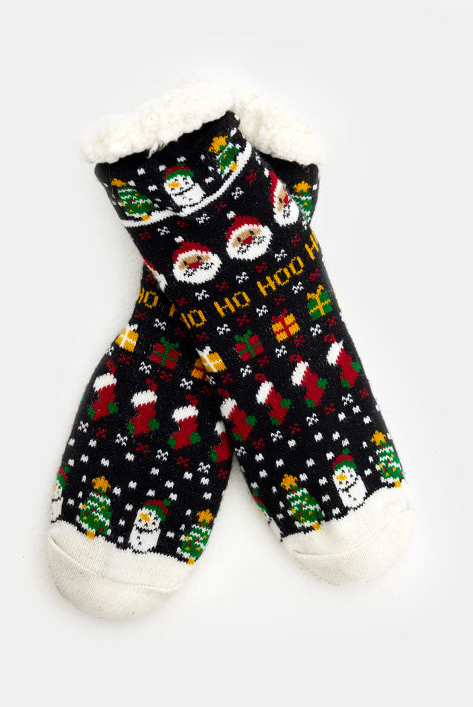 Chaussons Chaussettes de Noël Père Noël, Cadeaux et Bonhommes de Neige