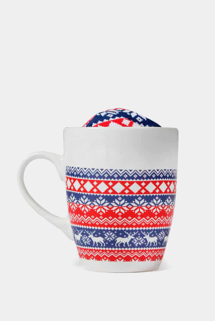 Culotte de Noël pour Femme Bleu et Rouge avec Rennes Mug de Cadeau