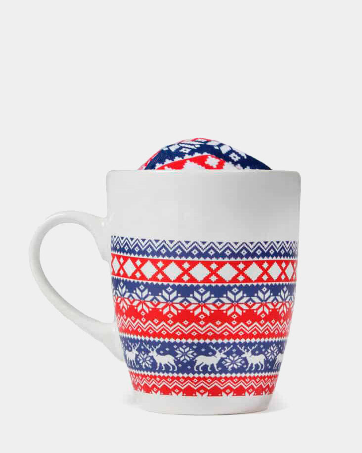 Culotte de Noël pour Femme Bleu et Rouge avec Rennes Mug de Cadeau