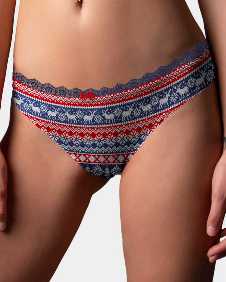 Culotte de Noël pour Femme Bleu et Rouge avec Rennes