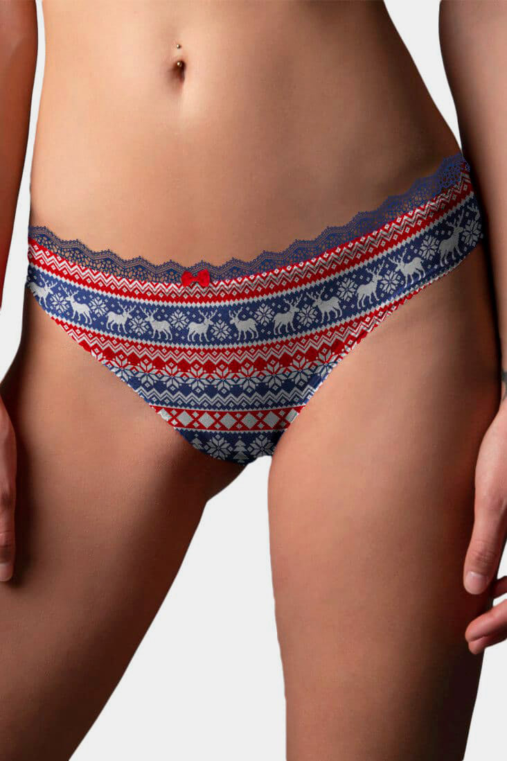 Culotte de Noël pour Femme Bleu et Rouge avec Rennes