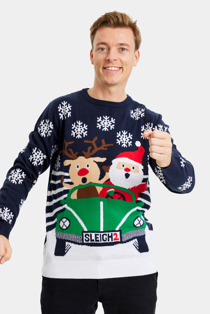 Pull de Noël pour Famille Renne et Père Noël Conduisent homme