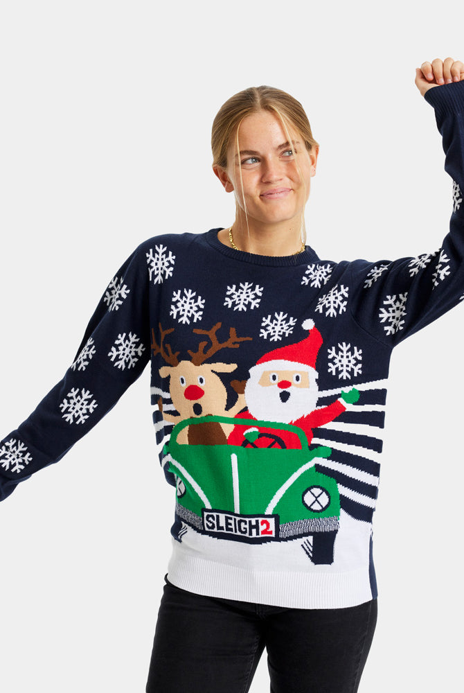 Pull de Noël pour Famille Renne et Père Noël Conduisent femme