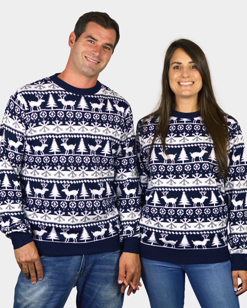 Pull de Noël pour Famille Bandes, Rennes et Sapins couple