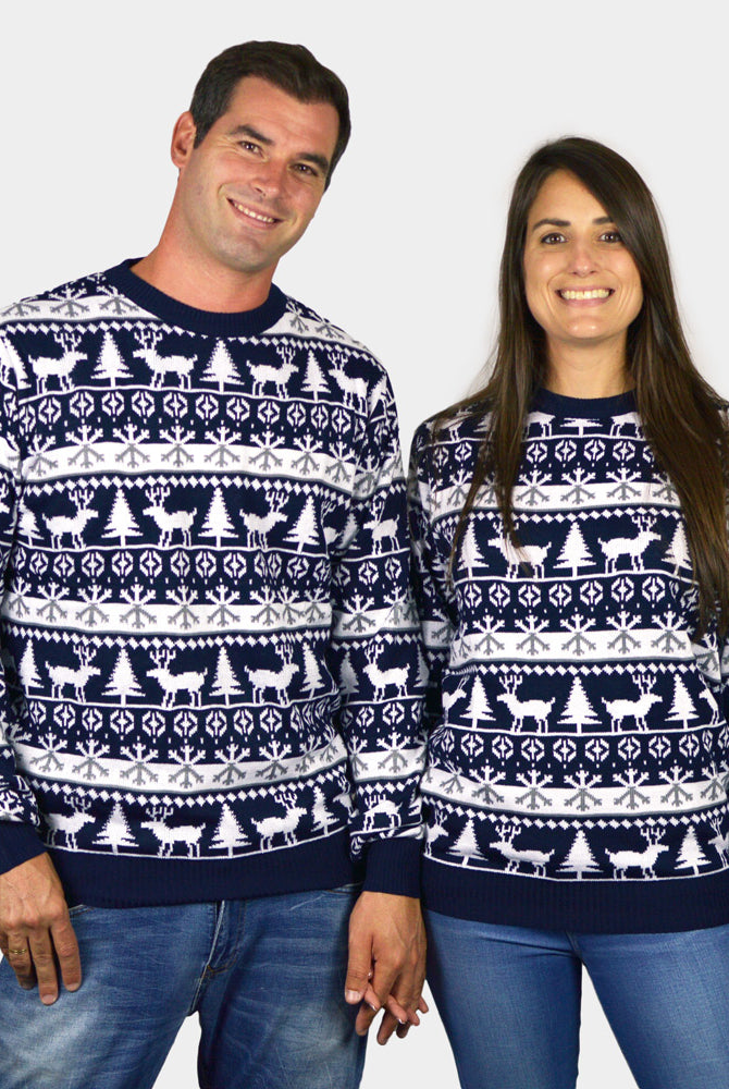 Pull de Noël pour Famille Bandes, Rennes et Sapins couple