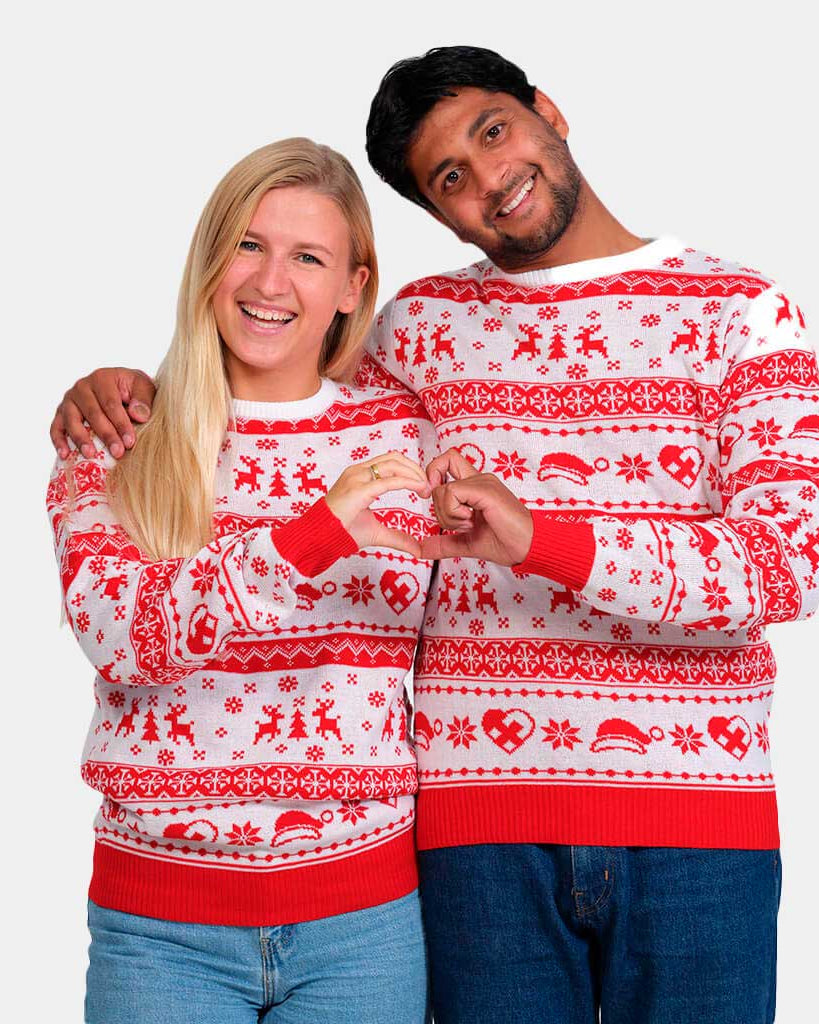 Pull de Noël Bandes Rouge et Blanc Couple