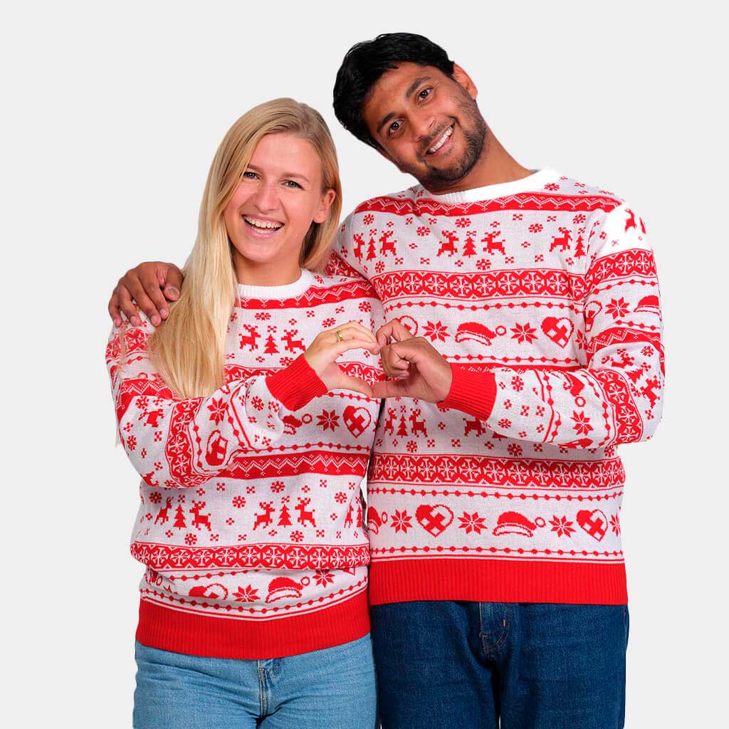 Pull de Noël Bandes Rouge et Blanc Couple