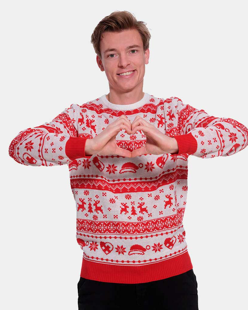 Pull de Noël Bandes Rouge et Blanc homme