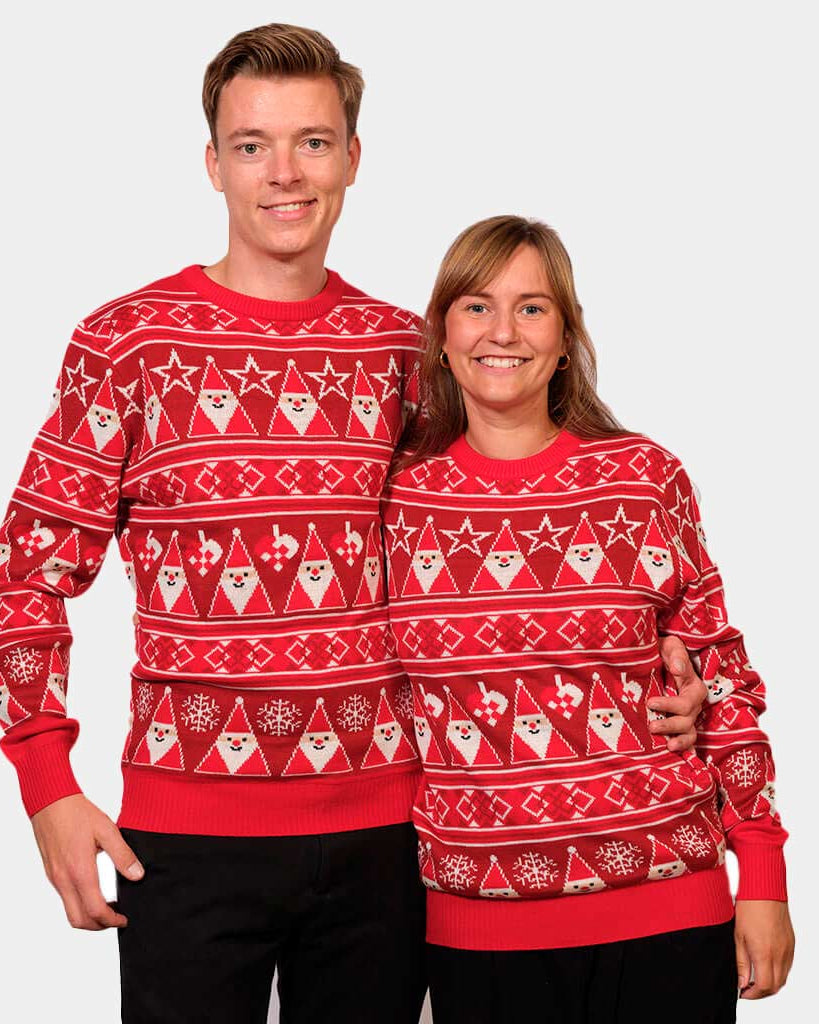 Pull de Noël Bandes Rouge et Père Noël Couple