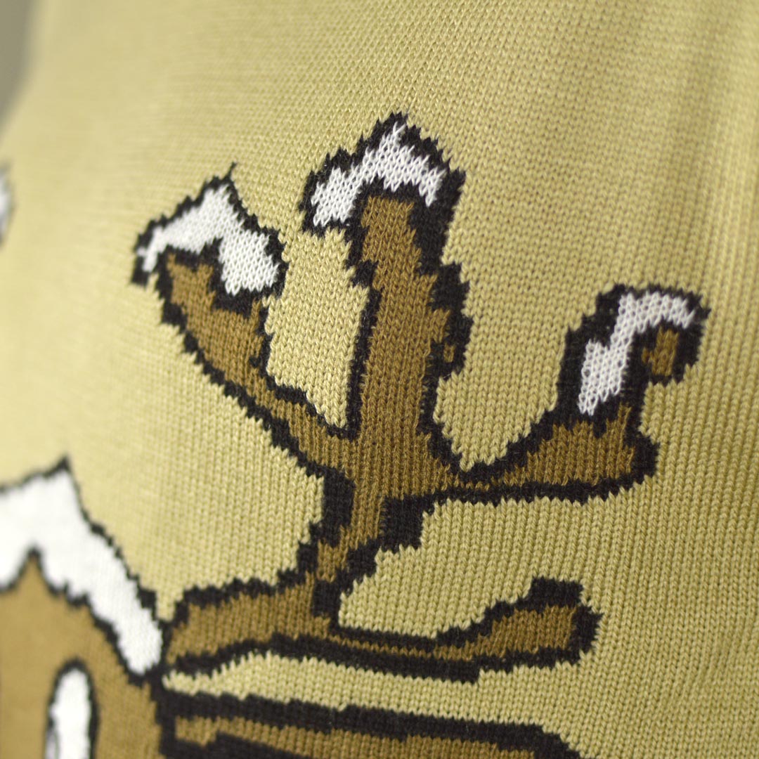 Pull de Noël Beige avec Renne Souriant Détail Neige