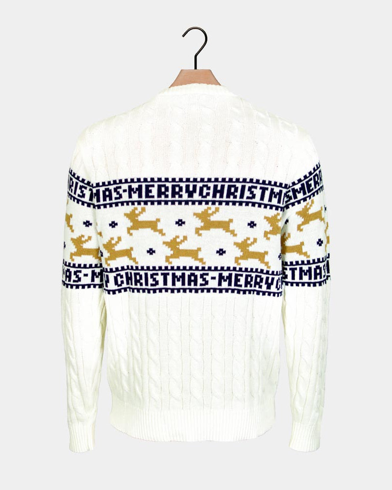 Pull de Noël Blanc Élégant avec Rennes Coton Bio Dos