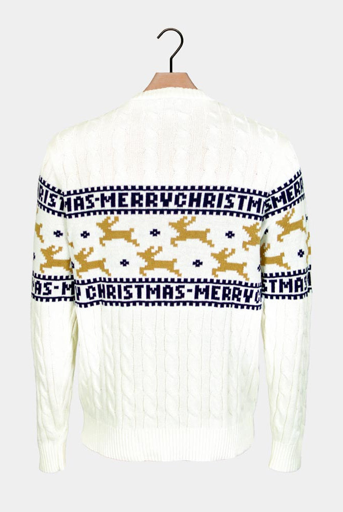 Pull de Noël Blanc Élégant avec Rennes Coton Bio Dos