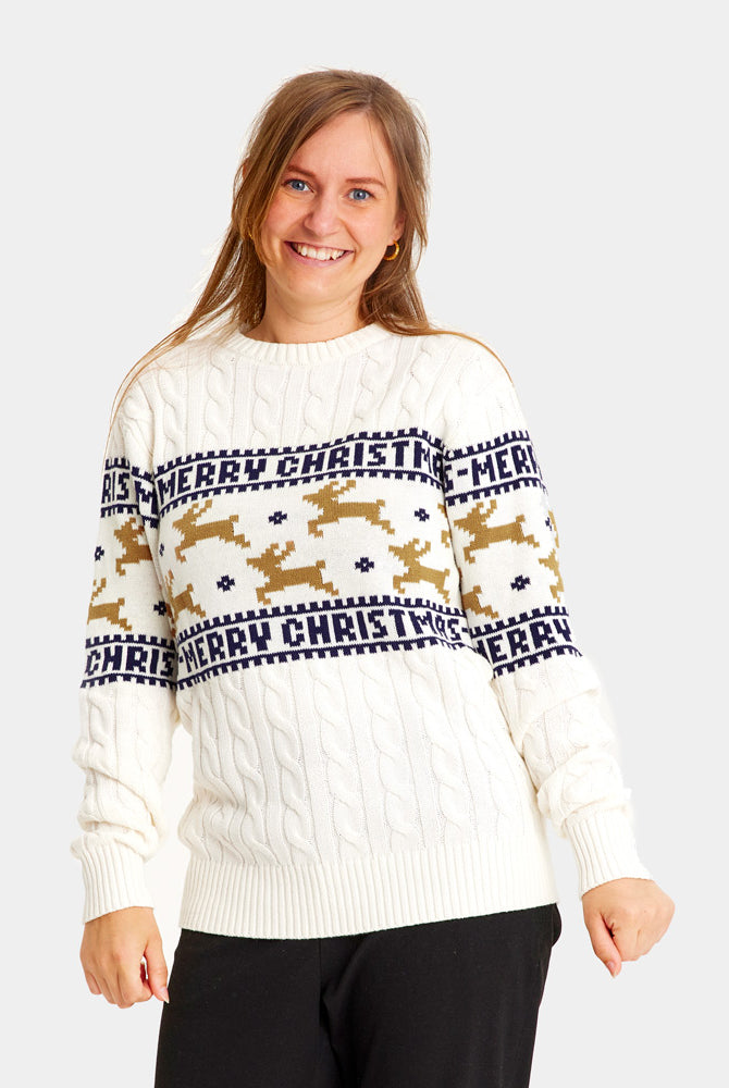 Pull de Noël Blanc Élégant avec Rennes Femme
