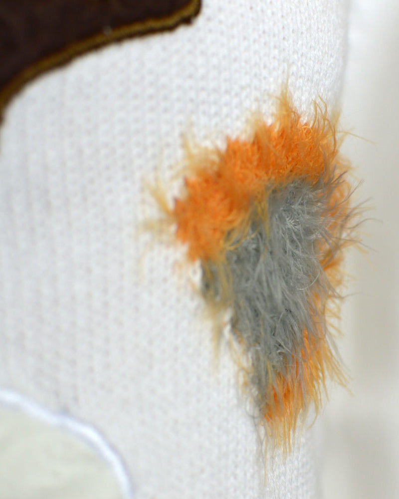 Pull de Noël Blanc avec Renne 3D Poilu Détail Corne