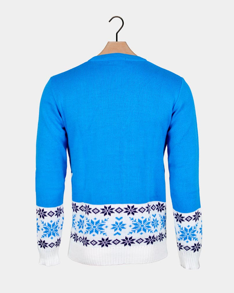 Pull de Noël Bleu Ciel avec Renne Patinant Dos