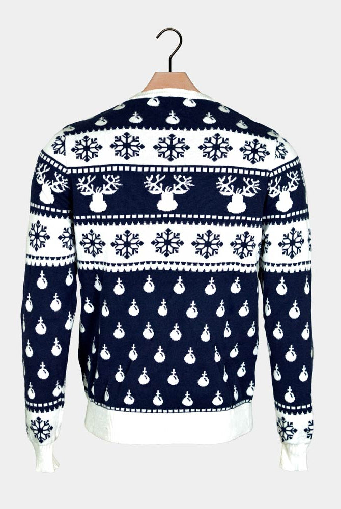 Pull de Noël Bleu pour Famille avec Rennes et Neige Dos