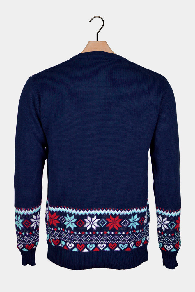 Pull de Noël Bleu Marine Merry Christmas Dos