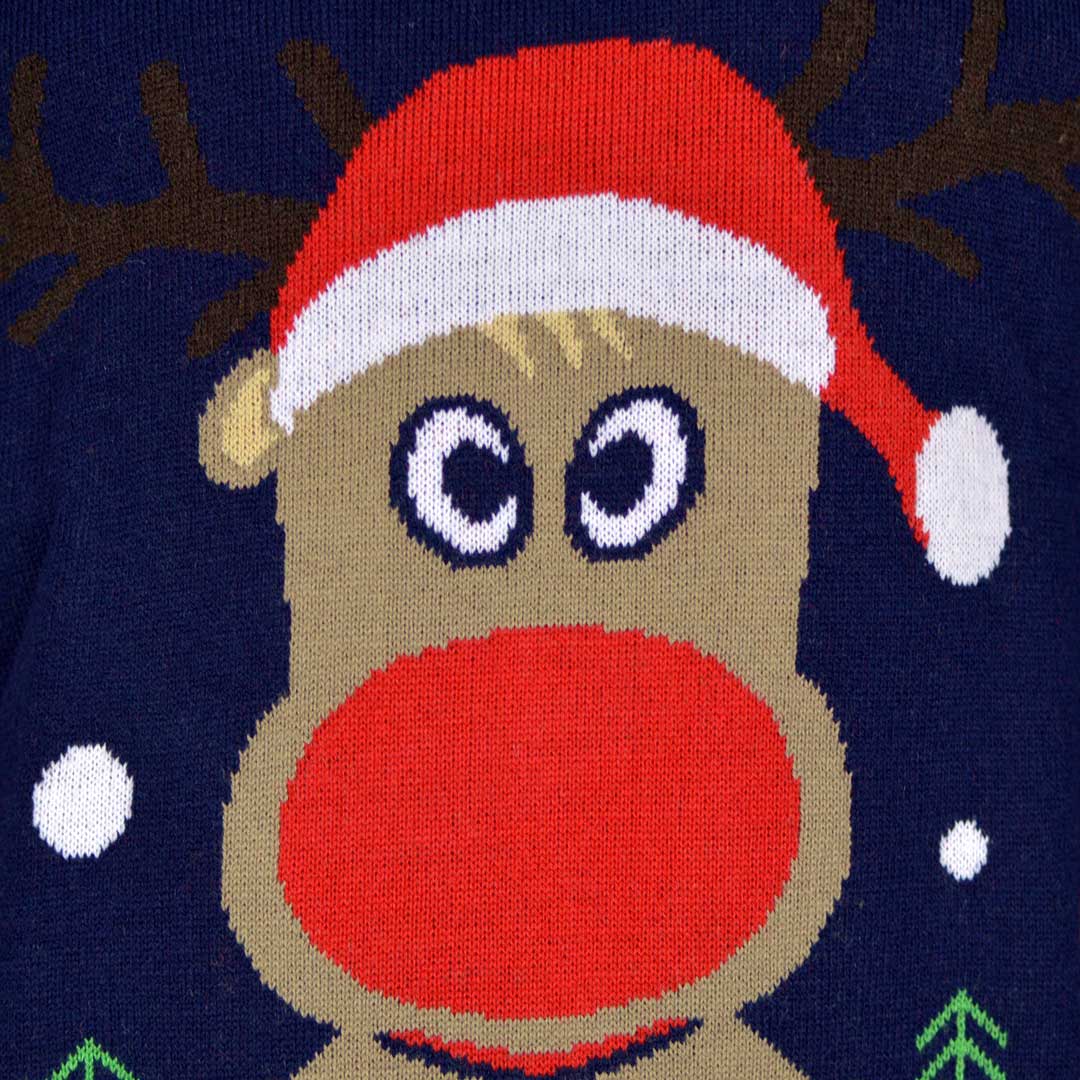 Pull de Noël Bleu Marine avec Renne du Père Noël Détail
