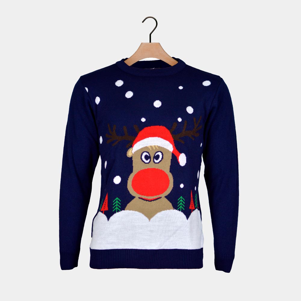 Pull de Noël Bleu Marine avec Renne du Père Noël