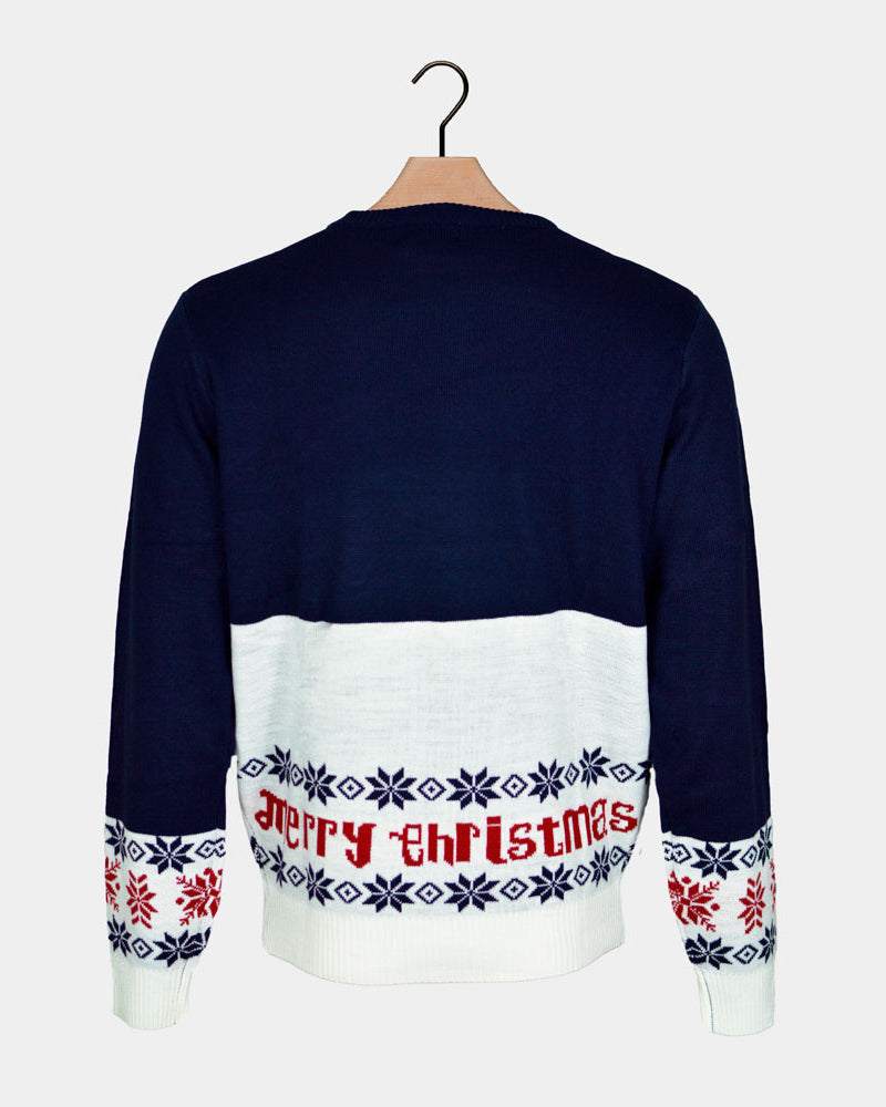 Pull de Noël Bleu Père Noël et Rudolph le Renne Coton Bio Dos