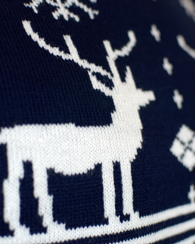 Pull de Noël pour Famille Bleu avec Renne et Étoiles Nordique détail
